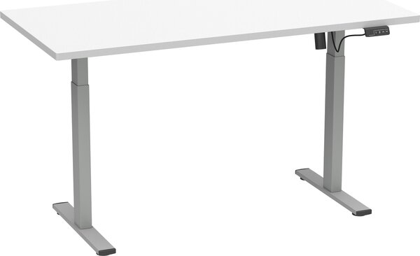 Scrivania LonaE con meccanismo elettrico di sollevamento e abbassamento, 160x80x71-120cm, bianca, color argento
