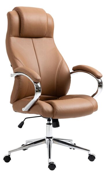 Sedia da ufficio ergonomica, color marrone chiaro, rivestita in vera pelle, con capacità di carico di 136 kg