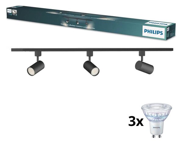 Philips - Faretto LED dimmerabile per binario, sistema EASYLINK, 3x GU10/6,2W/230V, 1 m, nero