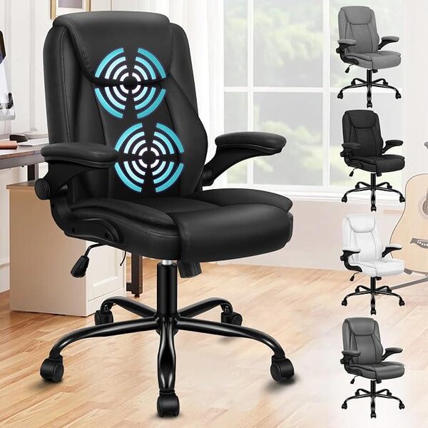 Sedia da ufficio ergonomica, poltrona massaggiante, sedia da scrivania con braccioli regolabili in altezza, sedia girevole con funzione basculante (90°-135°), sedia da computer con rotelle, sedia per riunioni in ecopelle, colore nero