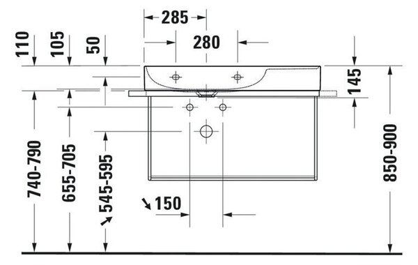 Duravit DuraSquare - Lavabo 800x470 mm, a sinistra, DuraCeram, con WonderGliss, bianco alpino 23488000701