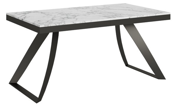 Tavolo allungabile 160/200x90 cm piano in ceramica effetto marmo nero opaco  e gambe in metallo