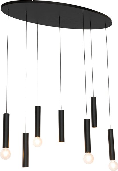 QAZQA - Lampada a sospensione di design I lampada a sospensione I lampada a sospensione nera ovale 7 luci - TubaI 4 luci I soggiorno I camera da letto - acciaio ovale - LED adatto E27