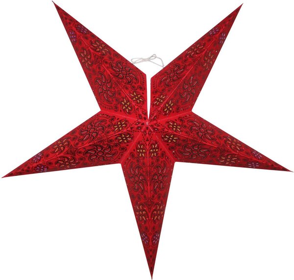 Stella di carta - Stella di Natale - Stella a 5 punte - con motivo rosso e nero - 60 cm