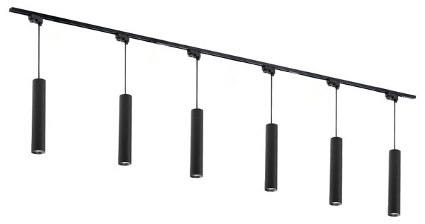 Qub Focus III - Sistema di binari LED - Nero - Monofase - 300 cm - 6 lampade a sospensione GU10 - Forma a I