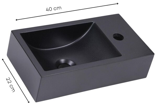 Lavabo STILFORM per WC ospiti QUARZ nero opaco con foro per rubinetto, Versione:Foro per rubinetto a sinistra