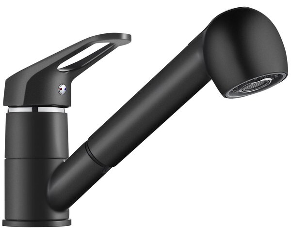 Rubinetto da cucina estraibile con doccetta a due getti, miscelatore per lavello girevole a 360°, colore nero