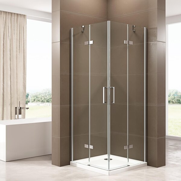 Cabina doccia angolare con ante a battente, ingresso angolare, modello EX809 - vetro nano temperato di 6 mm - 80 x 80 x 195 cm