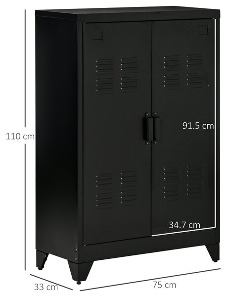 HOMCOM Armadietto Metallico a 2 Ante in Stile Industriale per Casa e Garage, 75x33x110 cm, Nero | Aosom Italy