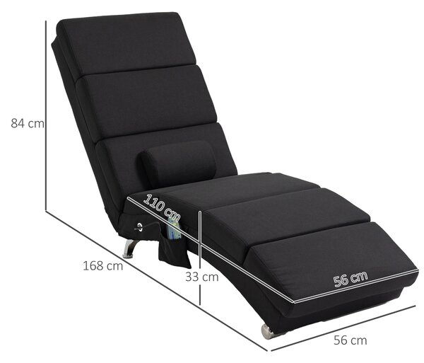 HOMCOM Poltrona relax ergonomico massaggiante con riscaldante e telecomando, a forma di S e imbottitura spessa, 56 x 168 x 84 cm, nero| Aosm Italy