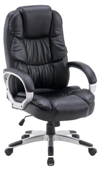 Sedia da ufficio ergonomica, rivestita in ecopelle nera, inclinabile fino a 120 gradi, con altezza regolabile e di dimensioni compatte
