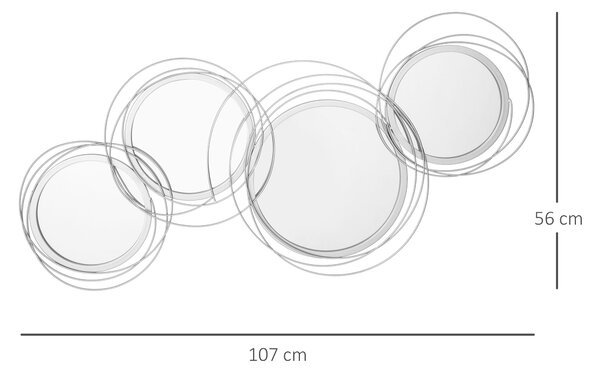 HOMCOM Set di 4 specchi murale sospesa rotondi in metallo argentato, dipinto a mano con ganci e un kit di accessori, 107 x 56cm | Aosom Italy