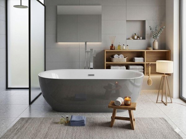 Vasca da bagno Jet-Line design 170 x 80 x 58 cm, vasca autoportante, grigio