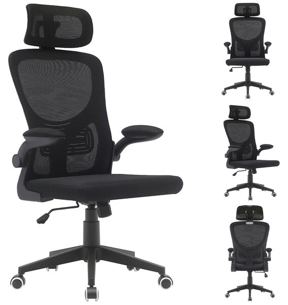 Sedia da ufficio ergonomica, realizzata con tessuto traspirante, dotata di supporto lombare e poggiatesta