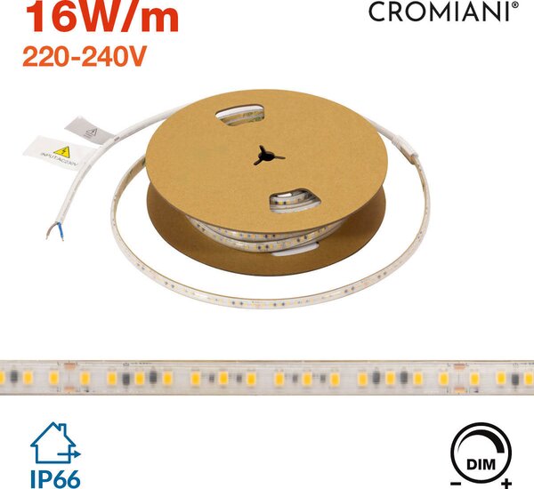 Striscia LED 220V 16W/m IP66 Dimmerabile Professional - Taglio 10cm – 10m
