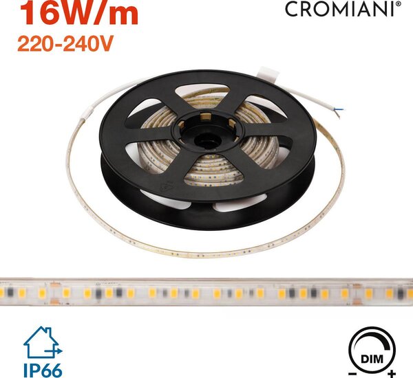 Striscia LED 220V 16W/m IP66 Dimmerabile Professional - Taglio 10cm – 20m