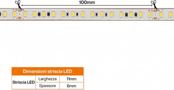 Striscia LED 220V 16W/m IP66 Dimmerabile Professional - Taglio 10cm – 5m