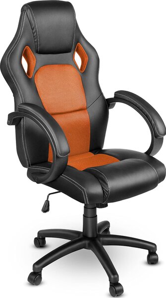 Sedia da ufficio nera/arancione - Rivestita in ecopelle ergonomica - Larghezza 50 cm - Sedia girevole