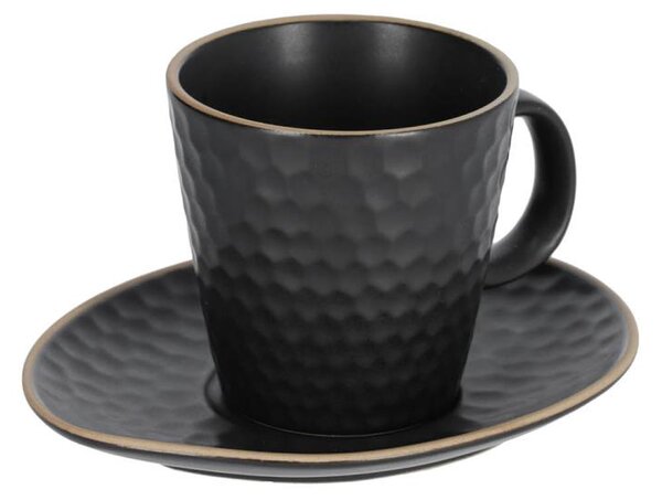 Tazzina da caffè Manami con piattino in ceramica nera