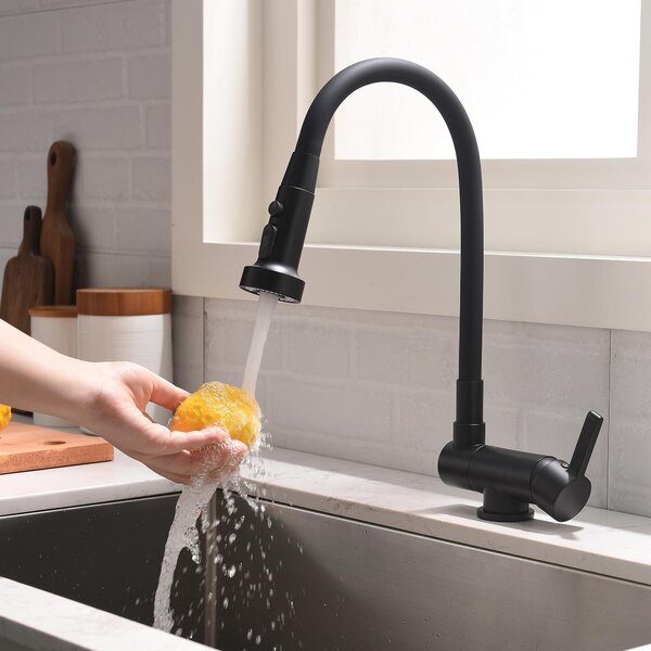 Rubinetto da cucina pieghevole, girevole a 360°, con 3 modalità di spruzzo, colore nero
