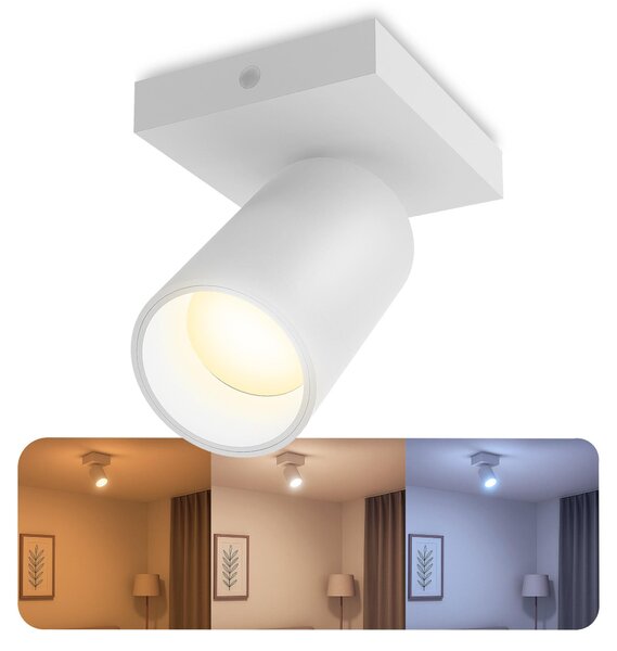 SSC-LUXon NUVIO Lampada da soffitto a 1 luce, faretto da parete bianco – con lampadina LED GU10 da 3 W, tre tonalità di luce regolabili (3CCT) – faretto orientabile per cucina e corridoio