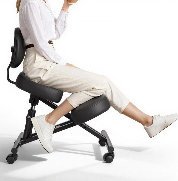 Sedia ergonomica per seduta a ginocchia - Altezza regolabile - Capacità di carico di 120 kg - Realizzata in PVC e Acciaio al carbonio