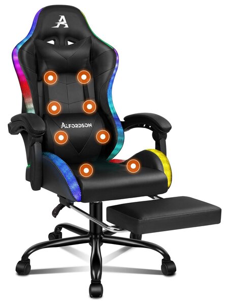Sedia da ufficio - Sedia da gaming con funzione massaggio e poggiapiedi - Capacità di carico: 180 kg - Adatta per adulti