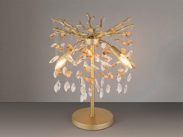 Lampada da tavolo grande fantasia oro con cristallo a 2 colori, lampada da comodino 50cm