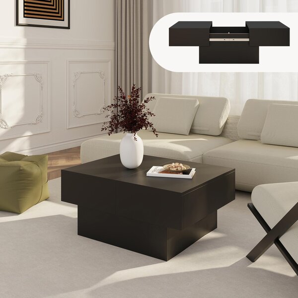 Tavolino allungabile "Lens" con vano contenitore 80 x 60 x 36 cm Nero