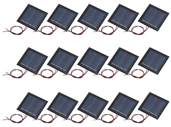 15 pannelli solari in miniatura, 2 V, 0,26 W, 130 mA, 54 mm x 54 mm
