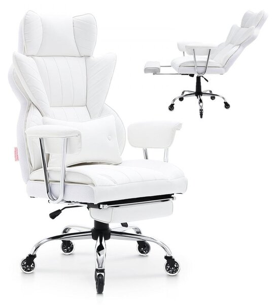 Sedia da ufficio bianca in ecopelle, modello executive - capacità di carico di 158,75 kg - altezza 127 cm