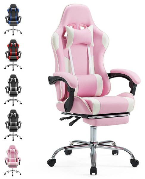 Sedia da ufficio per videogiochi - sedia ergonomica per computer con poggiapiedi, color rosa