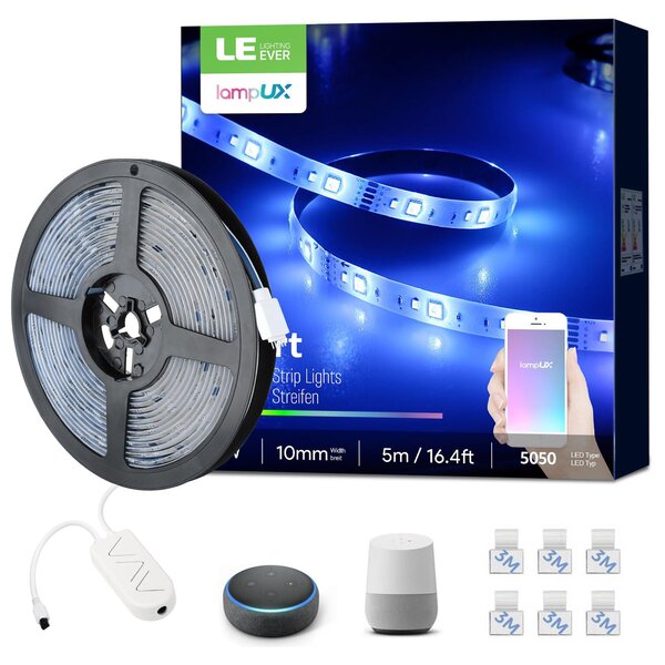 Striscia LED intelligente Lepro, 5 metri, RGB, 150 LED, grado di protezione IP20, con telecomando incluso, striscia LED WiFi per casa, cucina, feste. Compatibile con Alexa e Google Home, solo per reti a 2,4 GHz