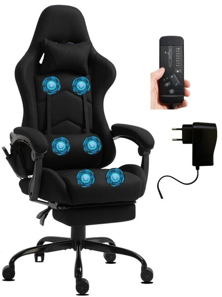 Sedia da gaming con funzione massaggio - Colore nero - Rivestimento in tessuto - Capacità di carico: 150 kg - Struttura in metallo - Adatta per l'ufficio e il gaming