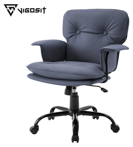 Sedia da ufficio blu - Cuscino sedile ergonomico spesso 10 cm - Struttura in metallo - Per adulti - Sedia girevole