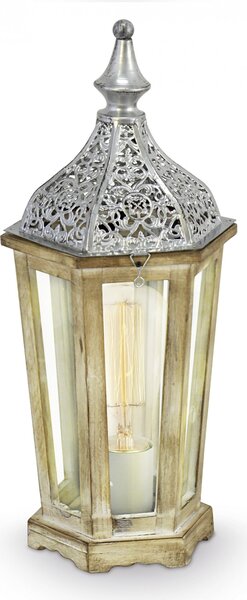 Lampada da tavolo vintage a 1 luce in legno, vetro argento, trasparente (LT)