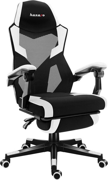Sedia da gaming ergonomica Combat 3.1, fino a 150 kg - Sedia da gaming | Sedia da scrivania con schienale regolabile a 135° - Sedia da ufficio gaming con poggiapiedi - Mesh - Nera/Bianca