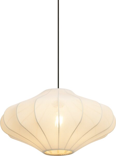 QAZQA - Japandi Japandi - Lampada a sospensione I Lampada a sospensione I Lampada a sospensione Beige con paralume in tessuto 50 cm - Plu I Soggiorno I Camera da letto - Tessile Rotondo - Adatto a LED E27