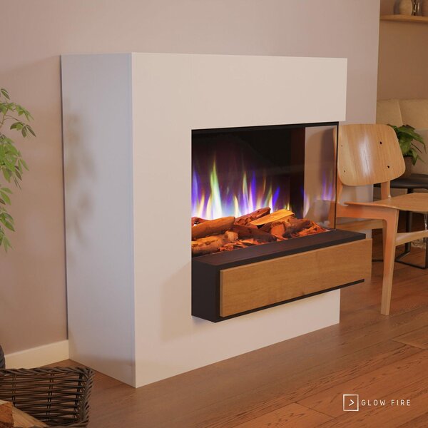 Caminetto elettrico Glow Fire 'Einstein Hoch' con apertura a destra| Caminetto a LED a stelo in bianco con riscaldamento (1500 W) | HxLxP: 109x110x51cm