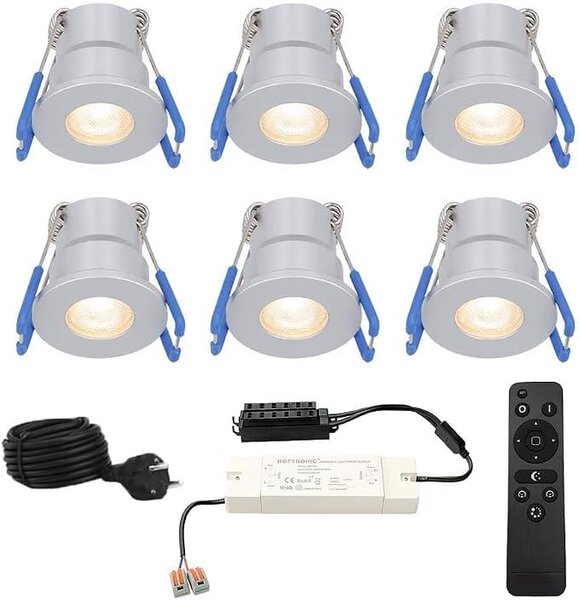 - Milano - 6 faretti LED da incasso, 12 Volt - Illuminazione per coperture di terrazze - Dimmerabili - Kit completo con telecomando - 3W - Plug & Play - 2700K, 200lm - IP65, impermeabili - Acciaio inossidabile