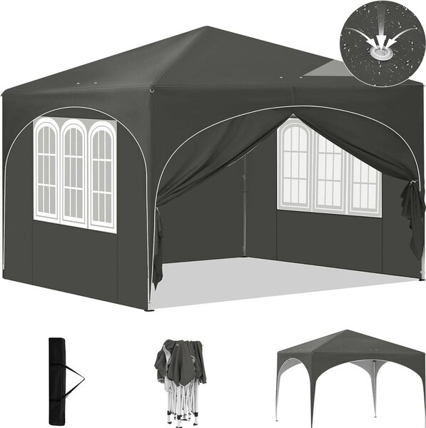 EUGAD Gazebo pieghevole impermeabile e resistente all'inverno, gazebo pieghevole 3x3 m, per campeggio, spiaggia e giardino, grigio