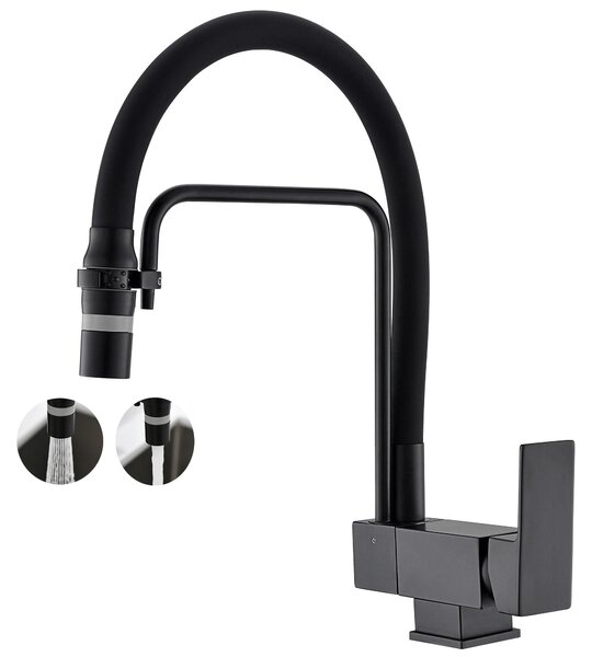 Miscelatore per lavello, monocomando, con un foro, flessibile, miscelatore con flessibile flessibile a 360 gradi, finitura nera opaca