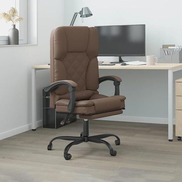 Sedia da ufficio, sedia da scrivania, sedia girevole, sedia da lavoro, poltrona da ufficio, sedia da computer, ergonomica, regolabile in altezza, marrone, in ecopelle, con funzione massaggio e ruote, ideale per l'ufficio domestico o lo studio