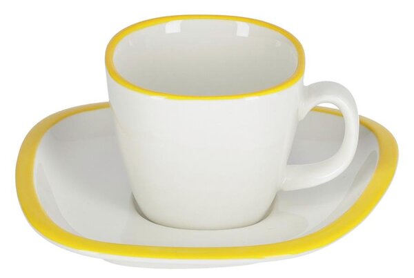 Tazza da caffè Odalin con piattino in porcellana bianca e gialla
