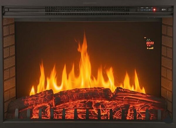 Camino elettrico XL - Camino elettrico 2 in 1, da appoggio o da incasso - Effetto fiamma LED | Riscaldatore elettrico 2000W | Camino con telecomando, controllo di avvio e termostato | Nero - 76x23x54 cm