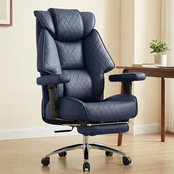 Sedia da ufficio ergonomica, adatta a carichi fino a 180 kg, con molle insacchettate, ampia sedia girevole per seduta a gambe incrociate, imbottitura spessa, poltrona direzionale alta con supporto lombare (blu)