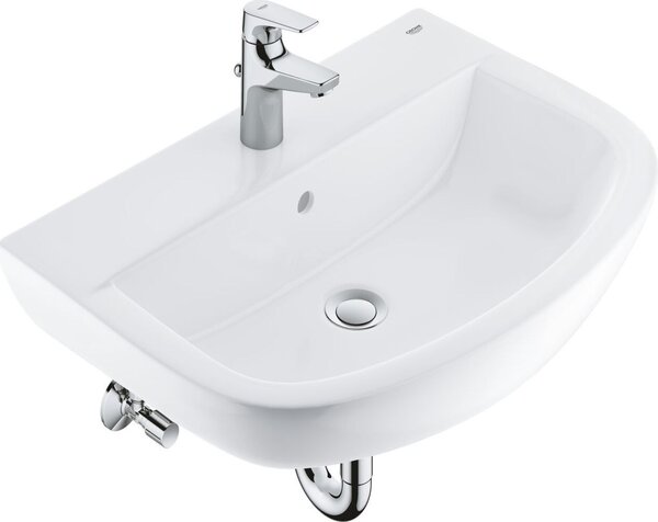 Grohe Bau Ceramic - Set lavabo 600 mm e miscelatore Start Flow con bocca di erogazione, bianco alpino/cromo 39472000