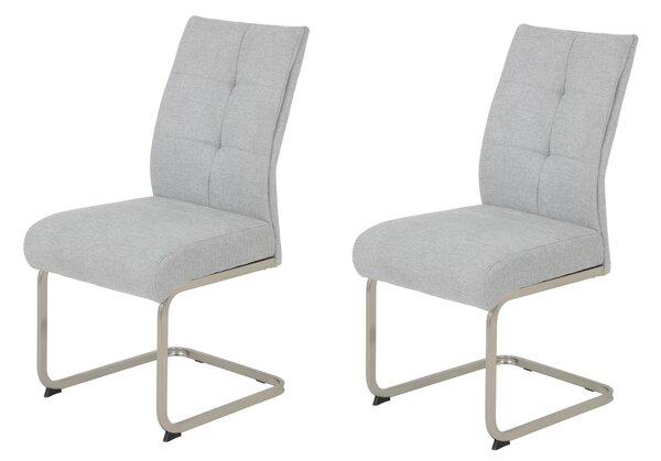 Hela Tische, set di 2 sedie per sala da pranzo, sedia a sbalzo INES, rivestimento in tessuto grigio, seduta comfort XL, cestino a molla, struttura in metallo effetto acciaio inox, portata 140 kg