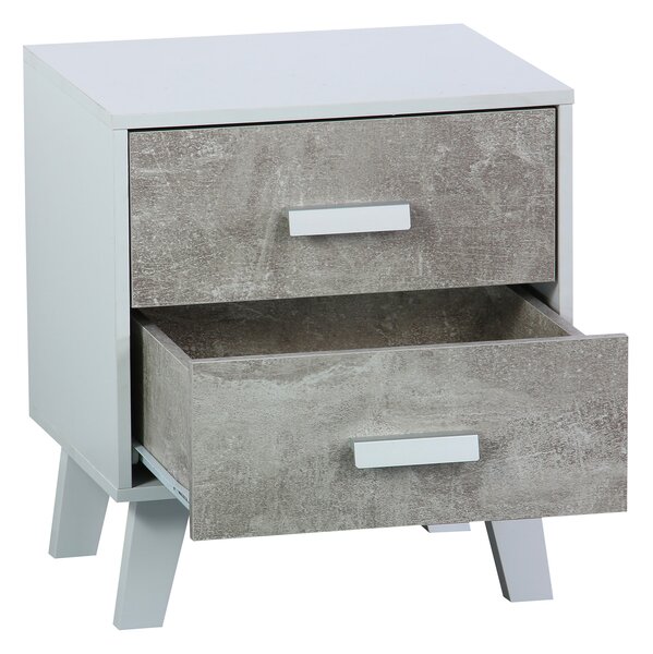 Comodino 2 Cassetti 40x34x45 cm in Pannello Truciolare Bianco/Cemento