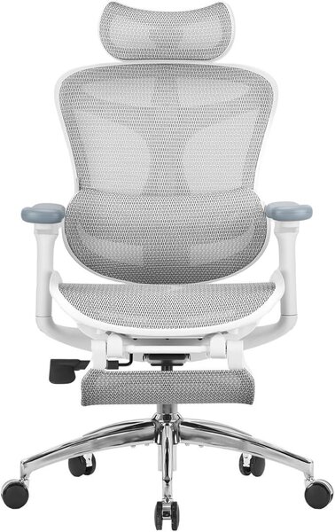 Sedia da ufficio ergonomica con supporto lombare dinamico, braccioli 3D e schienale regolabile, poggiapiedi per maggiore comfort, sedia da scrivania per l'ufficio domestico, Doro C300 – Bianco